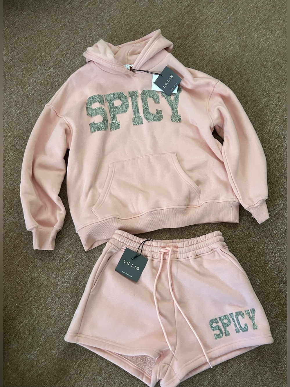 Le Lis women’s ' Pink 'SPICY' Hoodie & Shorts Set size xs
